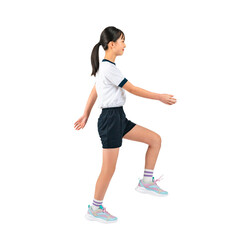 歩く体操服を着た女の子　手作業で精密に切り抜いた背景透過写真PNG