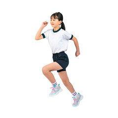 ジャンプする体操服を着た女の子　手作業で精密に切り抜いた背景透過写真PNG