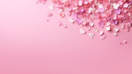 A beautiful pink colored background with hearts, leaving space for text, blurred background - Generative AI
