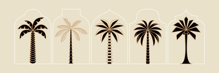 Fototapeta na wymiar Palm tree thin line icon abstract design summer logo template modern minimal linear emblem for vacations rentals and travel services. Vector illustration
