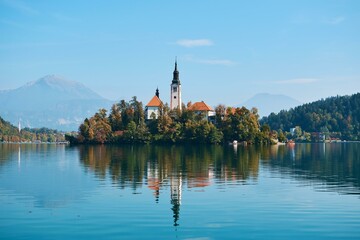 lake bled , view on island with a church
