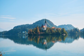 Fototapeta premium lake bled , view on island with a church