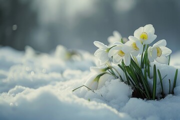 Snow-covered flowers in a winter landscape. Perfect for winter-themed designs and greeting cards