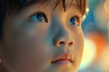 Captivating Closeup Of Young Asian Boy Gazing Confidently Ahead Commercial Potential
