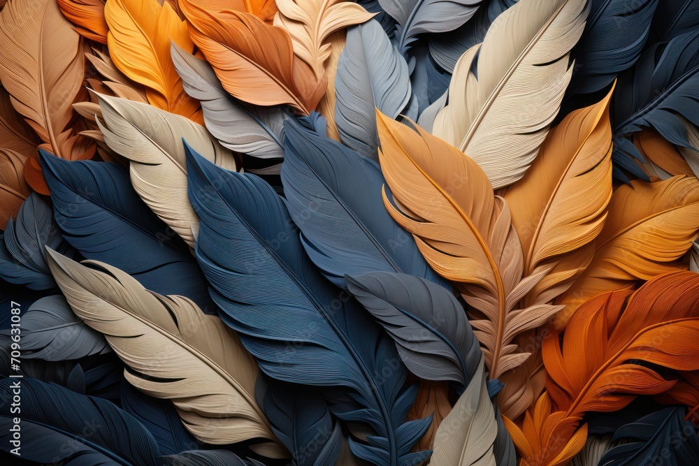 Aufkleber a close up of a bunch of different colored feathers on a black background with a blurry image of a b