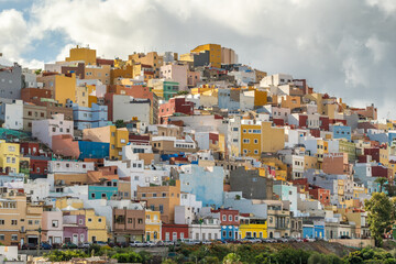 Colourful houses in Las Palmas de Gran Canaria, Spain - obrazy, fototapety, plakaty