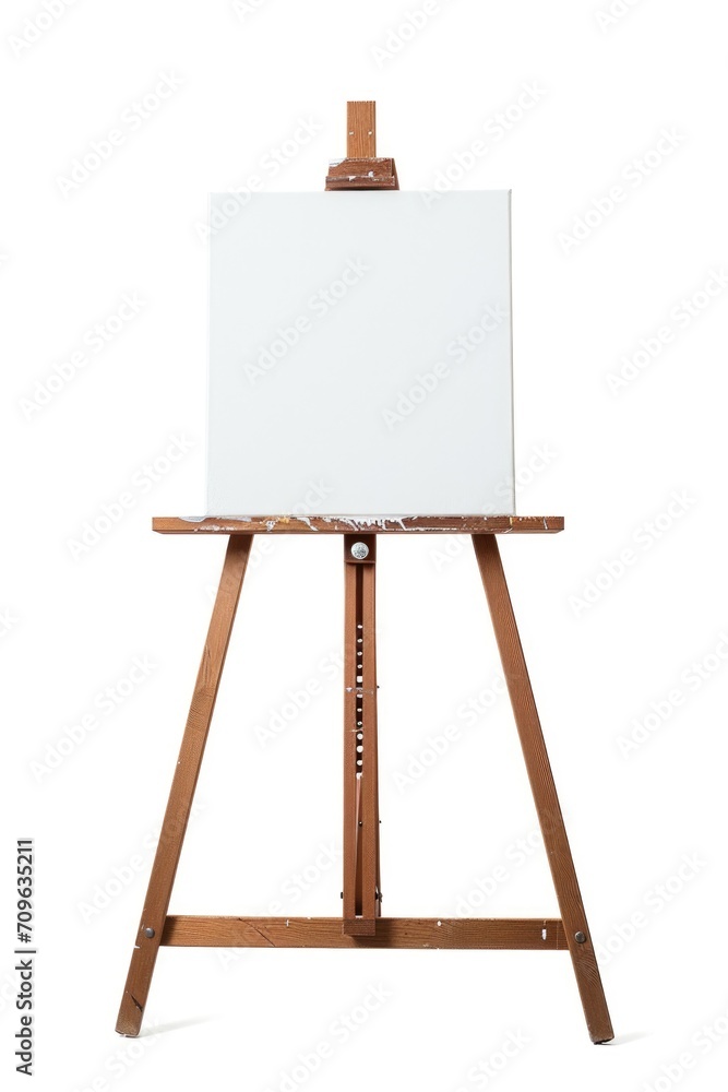 Poster a blank canvas on an easel stand, ready for artistic creation. ideal for artists, art studios, and c