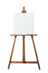 A blank canvas on an easel stand, ready for artistic creation. Ideal for artists, art studios, and creative projects
