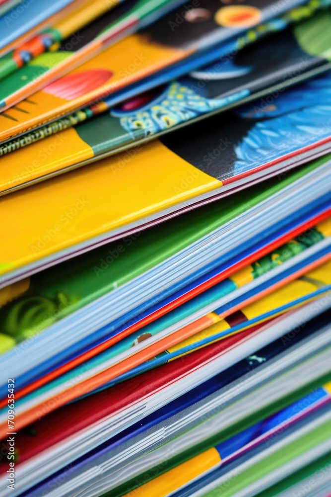 Poster a stack of vibrant books neatly arranged on top of each other. perfect for educational, library, or 