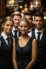 Successful hospitality team providing exemplary service at a luxury hotel, Generative AI