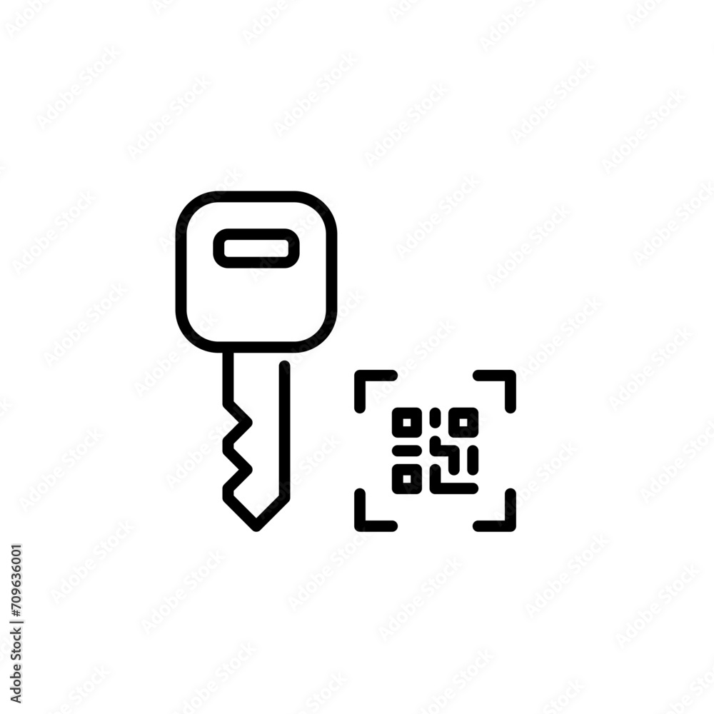 Poster using qr code as key to apartment or car. pixel perfect, editable stroke icon