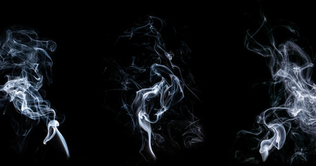 Collection of Smoke jets on black background