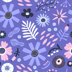 Fototapeta premium Hand drawn abstract summer flowers seamless pattern. Great for fabric or wrapping paper