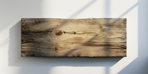 A piece of wood sitting on top of a white wall. Suitable for various design projects