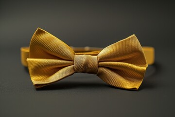 A vibrant yellow bow tie is placed on a sleek black surface. This versatile image can be used for fashion, accessories, or formal events - Powered by Adobe