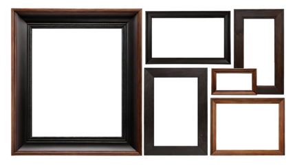 collection of wooden frame with various size and orientation ,dark border,  picture frame , png mock-up collection with transparent background ,clipping path.