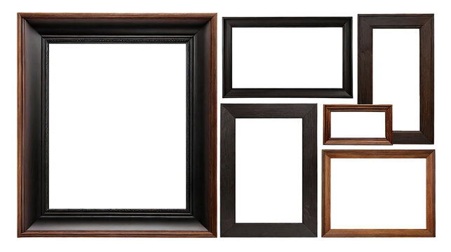 collection of wooden frame with various size and orientation ,dark border,  picture frame , png mock-up collection with transparent background ,clipping path.
