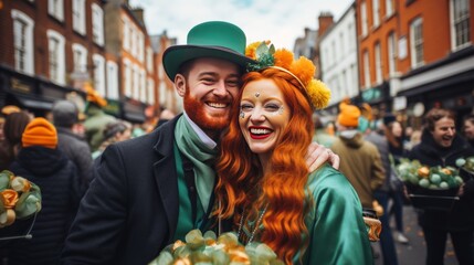 couple celebrating St. Patrick Day - obrazy, fototapety, plakaty