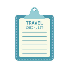 Travel checklist. Image of notebook. Travel packing list. Travel, vacation, planning concept. Flat vector illustration isolated on white background
