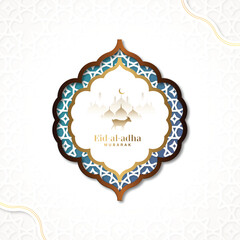 Eid al adha wishes, or greeting post eid al adha Islamic background design with moon, mosque, with social media eid al adha sale, banner, vector illustration