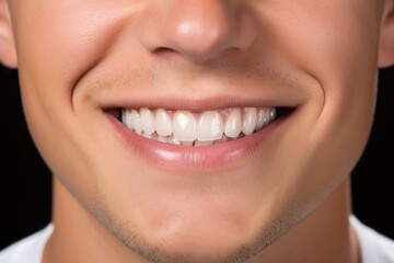 Obraz premium Close-up of flawless white smile on a young man with impeccable orthodontic work