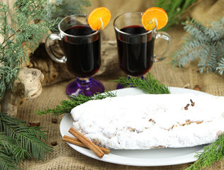 Glasses with mulled wine and spices