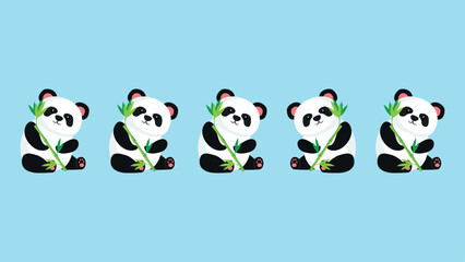 Panda bear with bamboo. Cute cartoon panda character. Vector illustration
