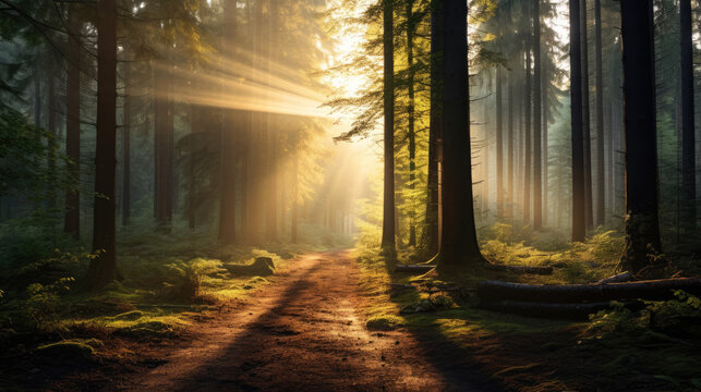 Light Breaking Through The Foliage Of Trees In The Forest