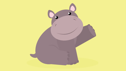 Hippo on a yellow background. Vector illustration in flat style