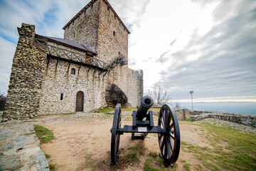 View of the Vrsac castle. Architecture of medieval fortifications