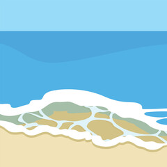 Fototapeta na wymiar Seascape with waves and sand. Vector illustration in flat style