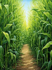 Obraz premium Navigational Thrills: Colorful Corn Maze Wall Prints for an Adventurous Spirit