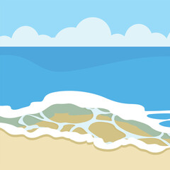 Fototapeta na wymiar Seascape background with waves and beach. Vector illustration in flat style.
