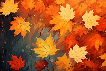 Naklejka na ściany i meble Background of autumn leaves falling. Generative AI