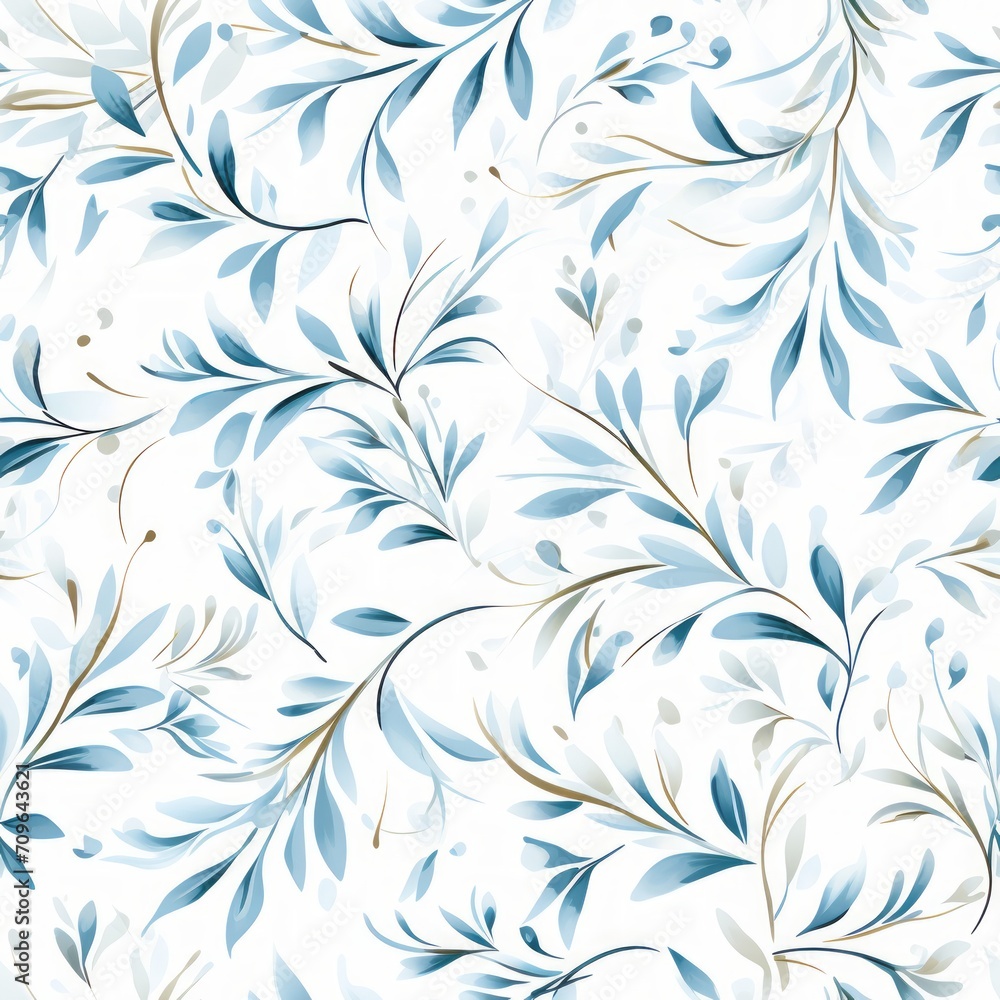 Poster abstract seamless pattern with blue foliage skeleton translucent texture on white background