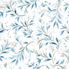 Abstract seamless pattern with blue foliage skeleton translucent texture on white background