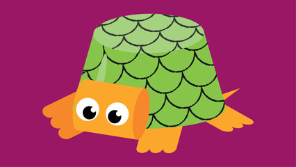 Cute cartoon turtle with an owl on his head. Vector illustration.