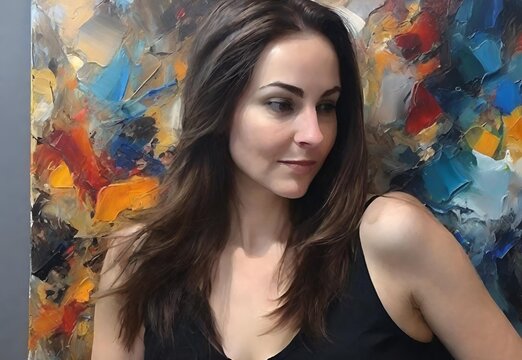 The world of artistic brilliance as our talented female artist passionately crafts abstract oil paintings. Explore her modern masterpieces on large canvases, illuminated in a dark and messy yet creati