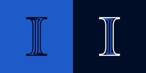 Letter I sport logo. Blue and red lines font. Patriotic emblem for Independence or Veterans Day.