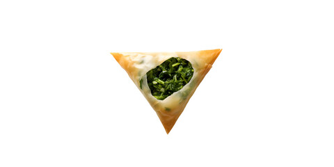 over head view of Traditional greek spinach pie spanakopita with goat cheese with PNG background