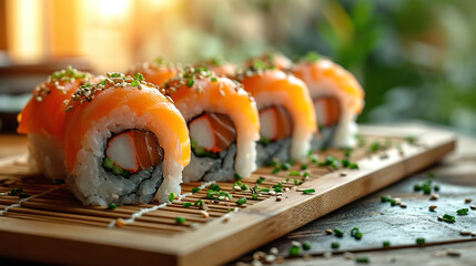 sushi roll, with empty copy space, food advertising, professional food photography	
