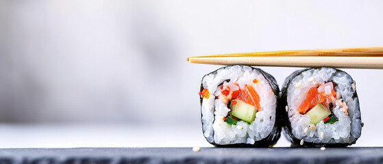 sushi roll, with empty copy space, food advertising, professional food photography	
 - obrazy, fototapety, plakaty