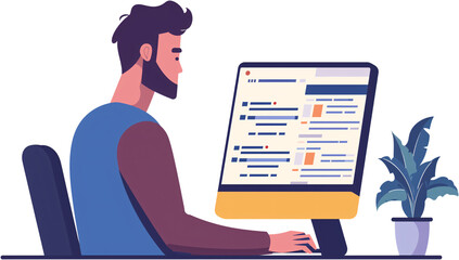Programmer analyzing code ,modern character design