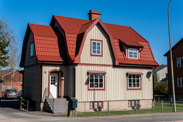 Fototapeta na wymiar Sweden, Lonsboad – April 4, 2023: Typical European residential private house in Sweden