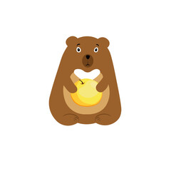 teddy bear with apple funny vector for children