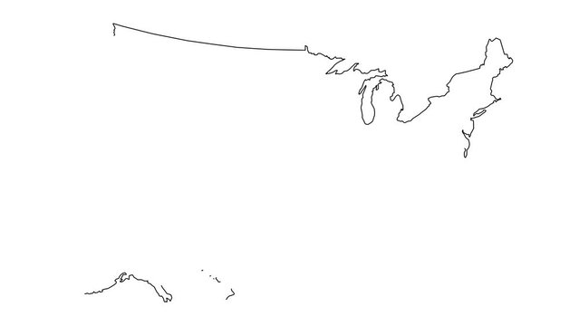 USA map animation, 4k 60 fps line vector, 2d country map drawing video.