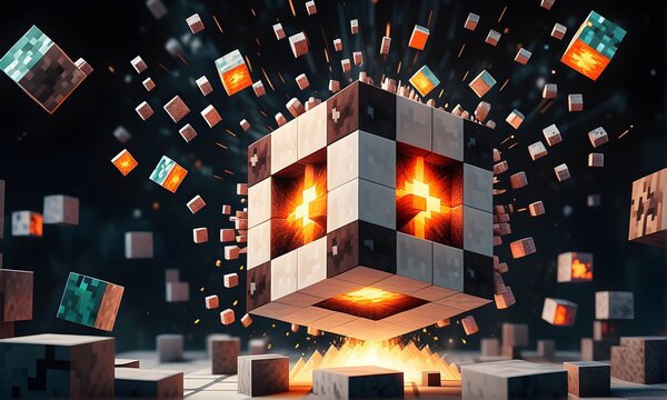Explosive Minecraft World Cubes. Minecraft Texture. Explosive colorful blocks. Mind-blowing Minecraft textures and cubes. Exploding cubes. Minecraft world. Generative AI.	
