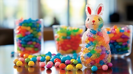 Vibrant easter decorations and crafts in a playful array of colors, showcasing intricate designs.