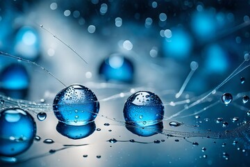 blue christmas balls, Water drops reflected in the water