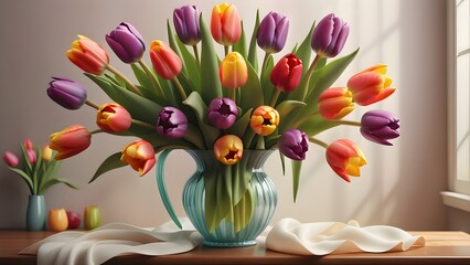 Colorful vibrant bouquet of various flowers. 8th of March banner, mother's day. Generative AI.